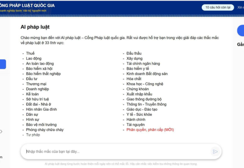 Đánh giá trang web "AI pháp luật - Cổng Pháp luật quốc gia"